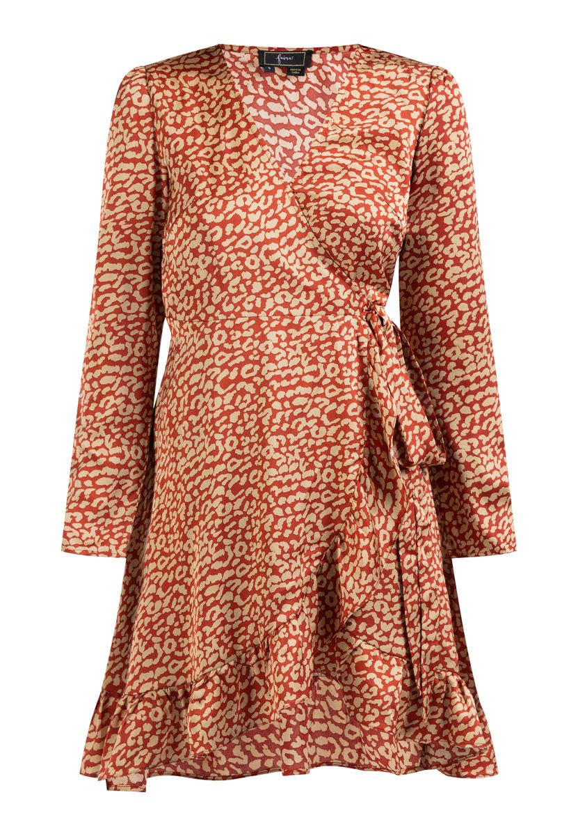 Leopardenmuster Wickelkleid mit langen Ärmeln