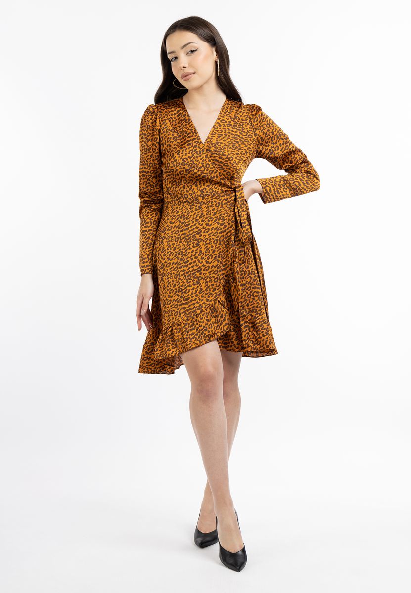 Leoprint-Wickelkleid aus Satin