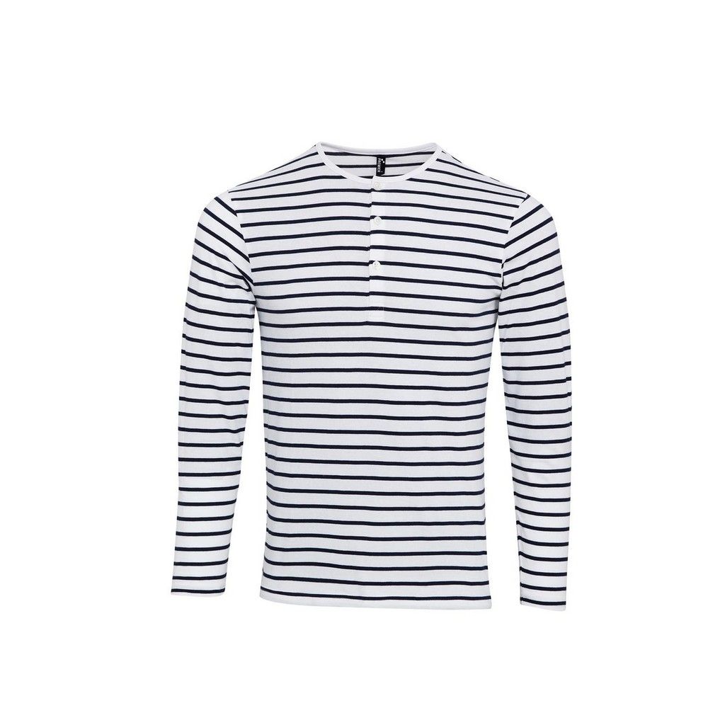 Premier Mens Long John Roll Sleeve T-Shirt (Weiß/Marine)