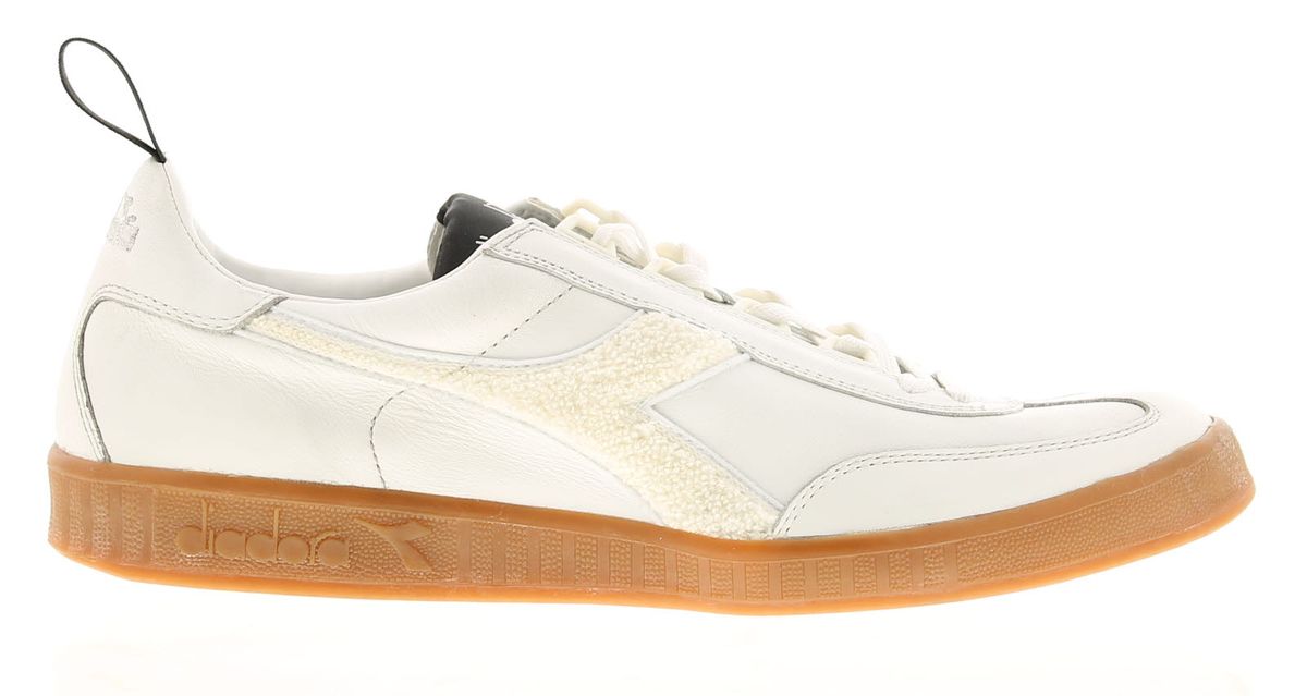 Vintage-Leder-Trainer mit Frottee-Logo