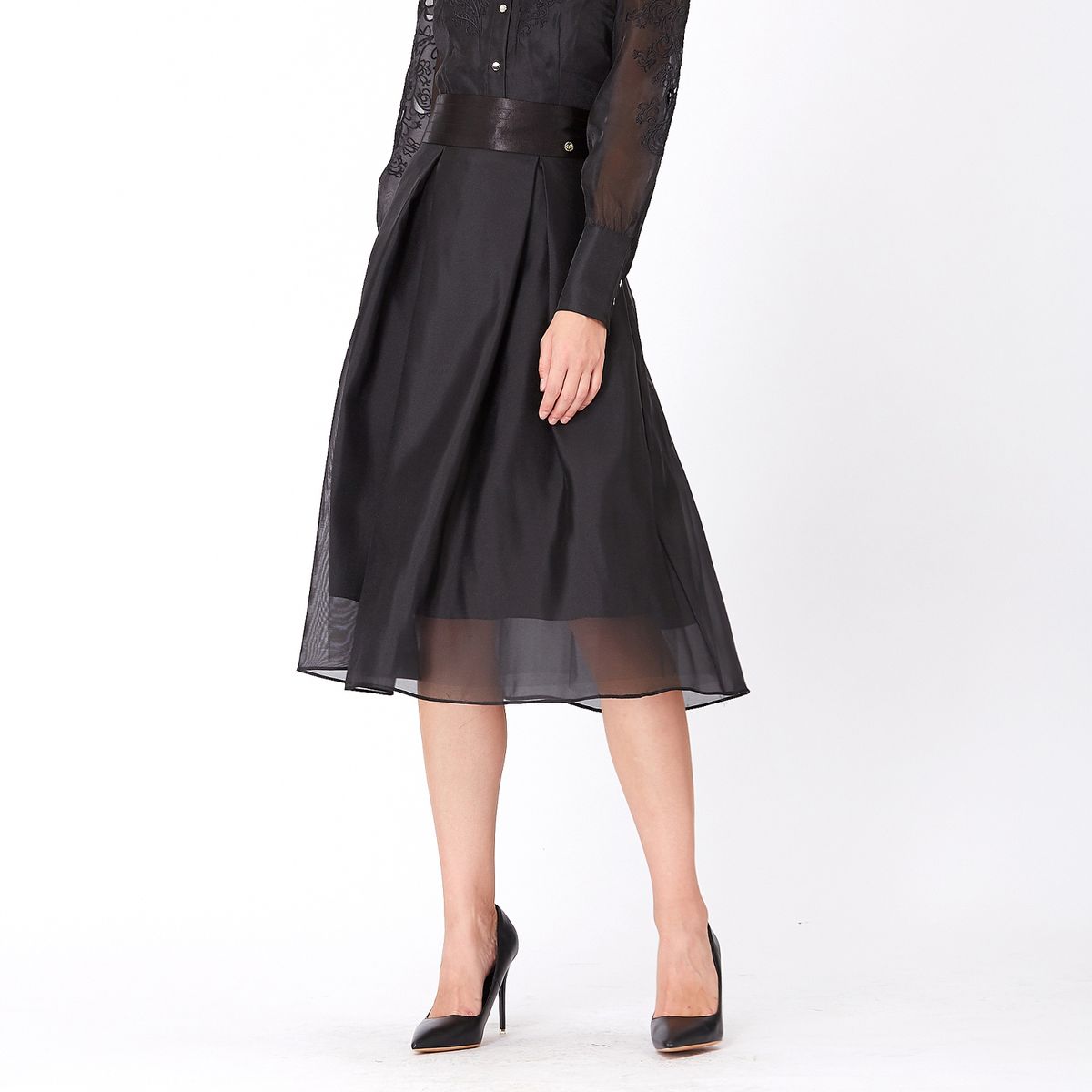 A-Linien Midirock aus Organza und Satin