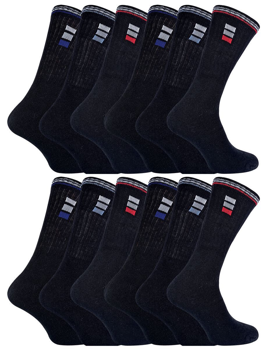 Sock Snob - 12 Paar Herren-Baumwoll-Socken in Weiß & Schwarz - Schwarz