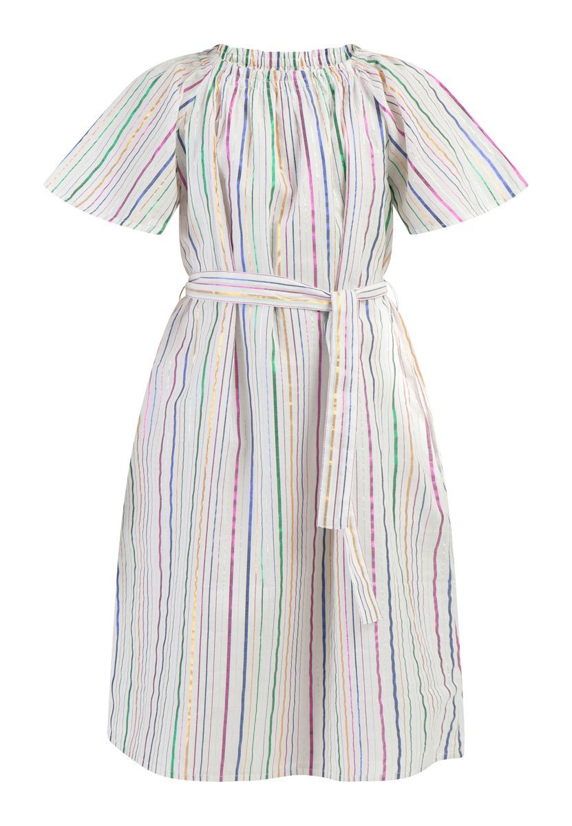 Mymo Kleid Mädchen Weiss Mehrfarbige Streifen