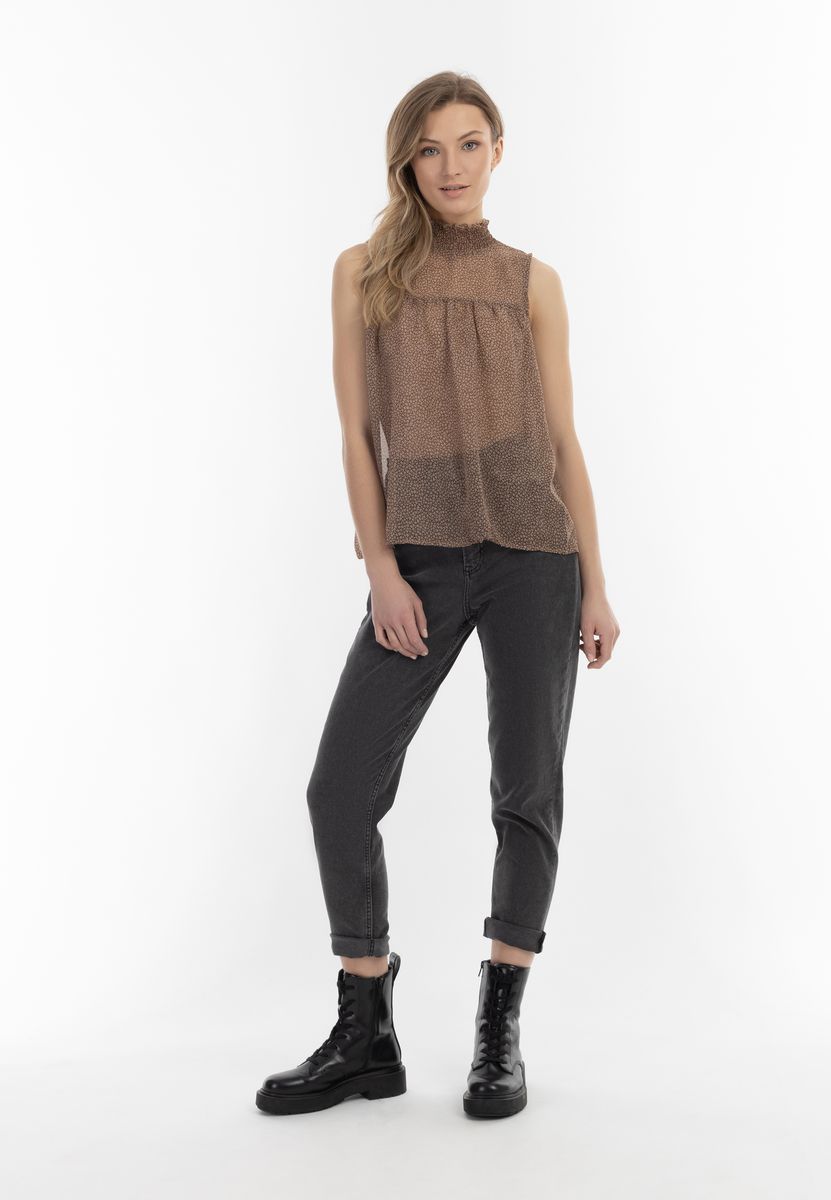 Ärmellose Blumenbluse mit Rüschenkragen