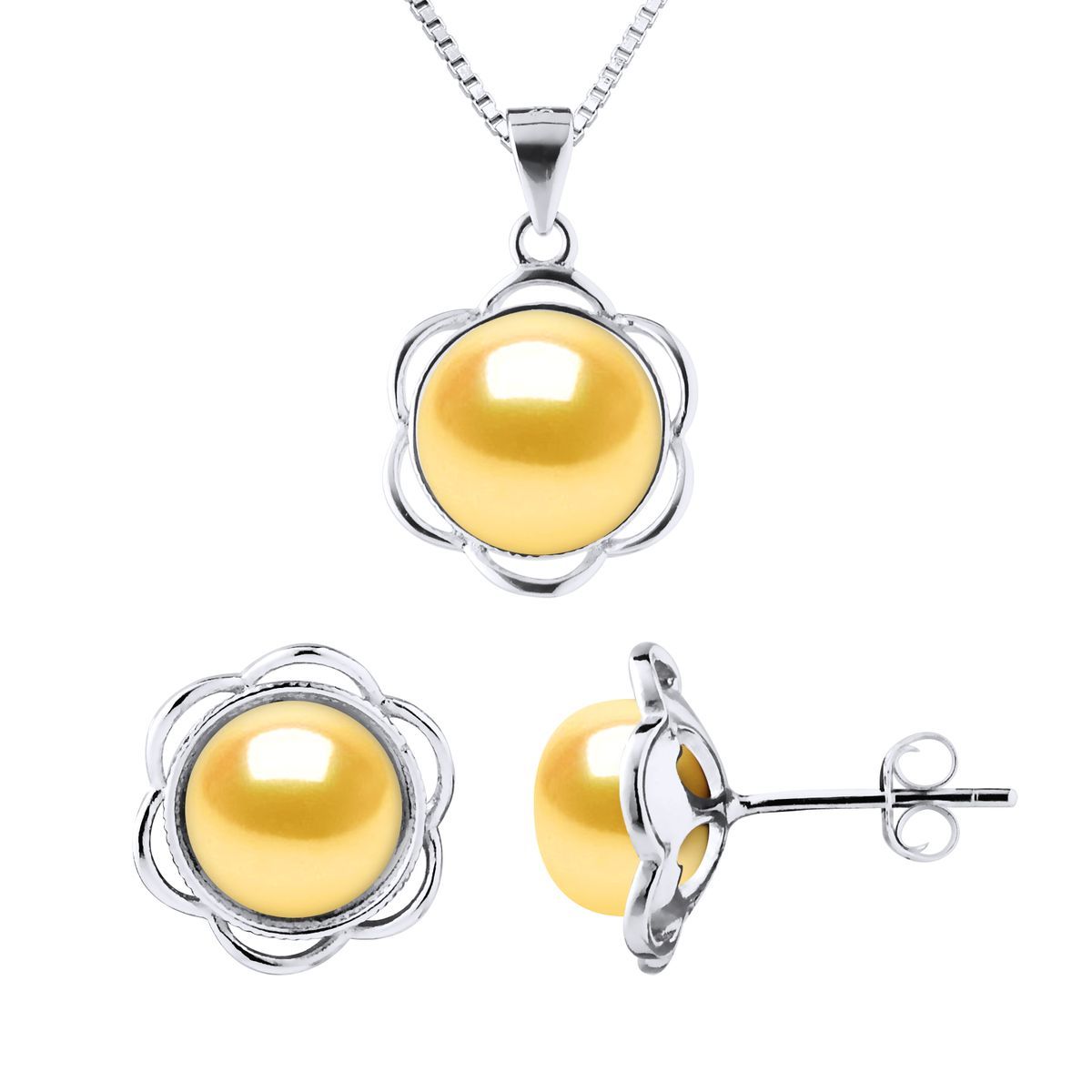 Goldschimmerndes Perlenanhänger- und Ohrring-Set