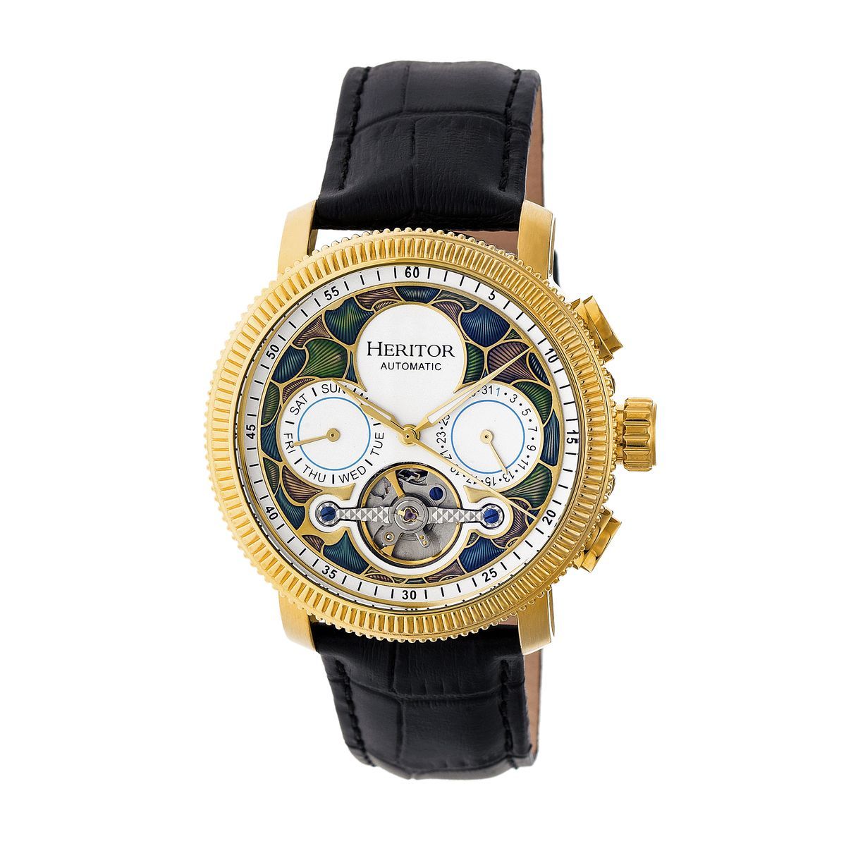 Goldfarbene Automatikuhr mit Lederarmband