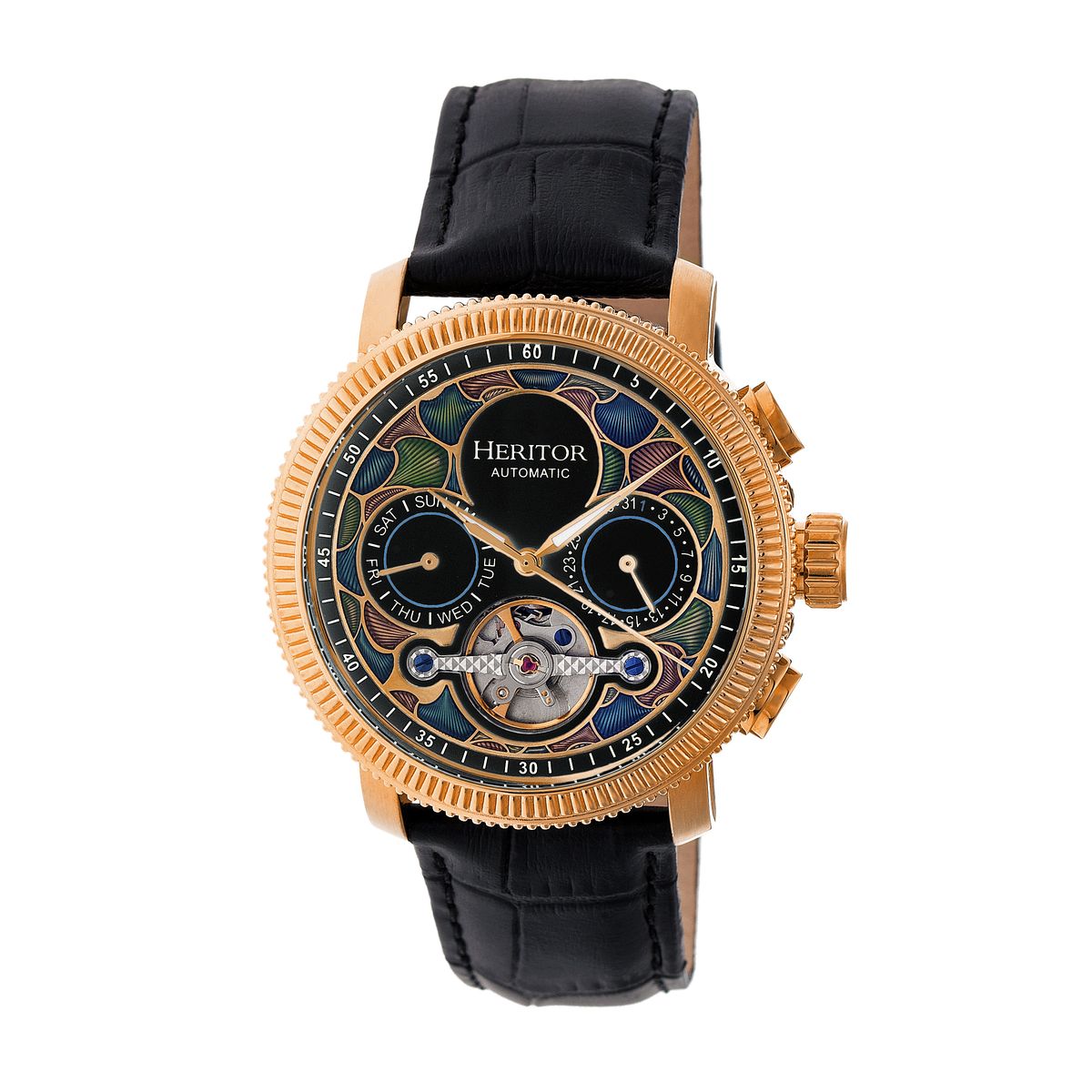 Goldfarbene Automatikuhr mit Lederarmband