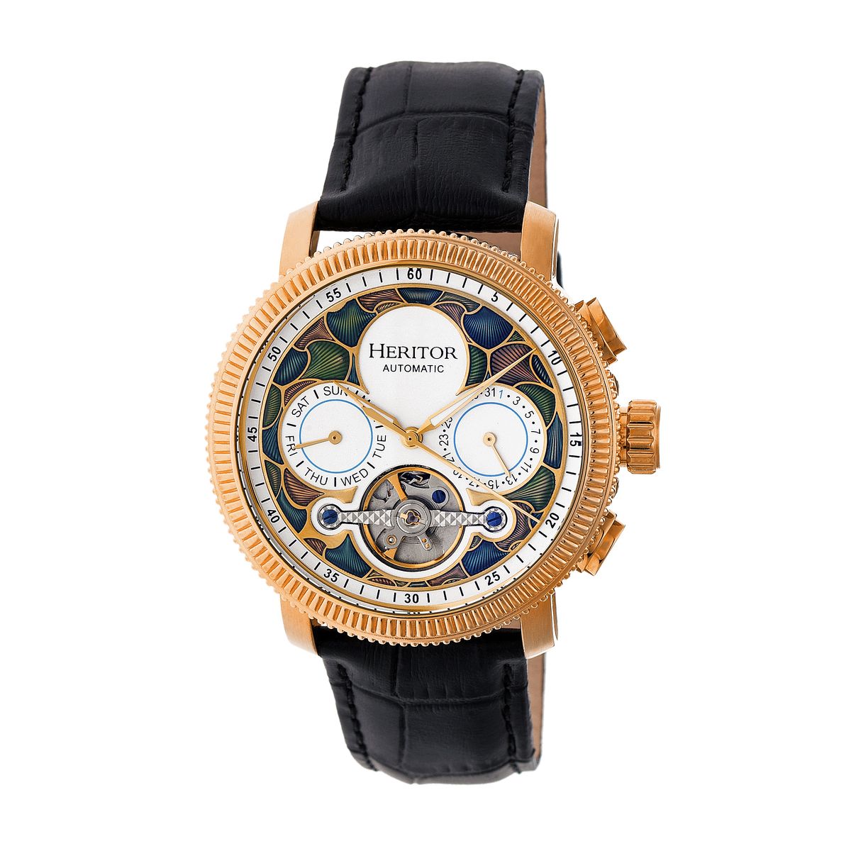 Goldfarbene Automatikuhr mit Lederarmband