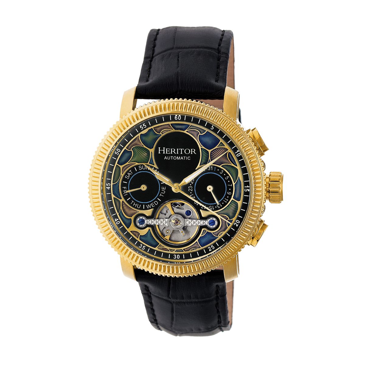 Goldfarbene Automatikuhr mit Lederarmband