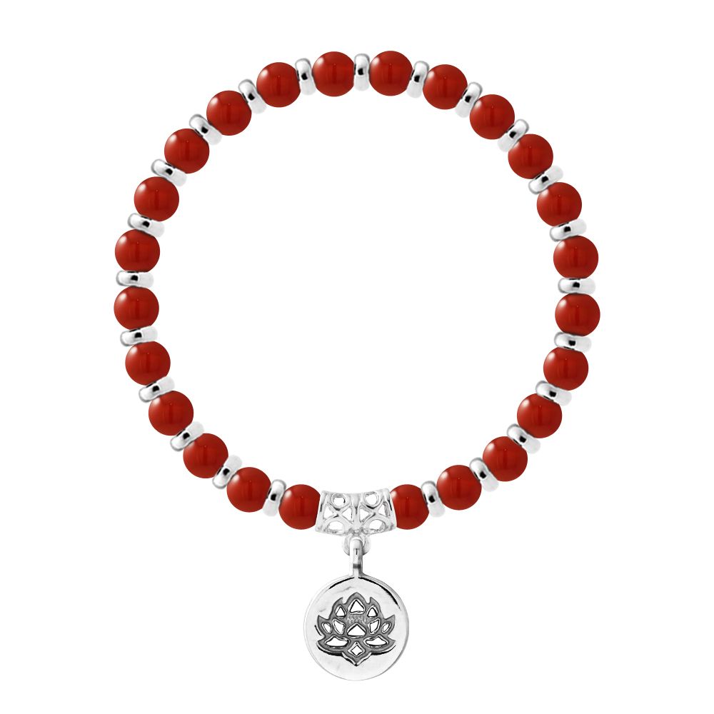 Edelstein-Perlenarmband mit Lotus-Anhänger