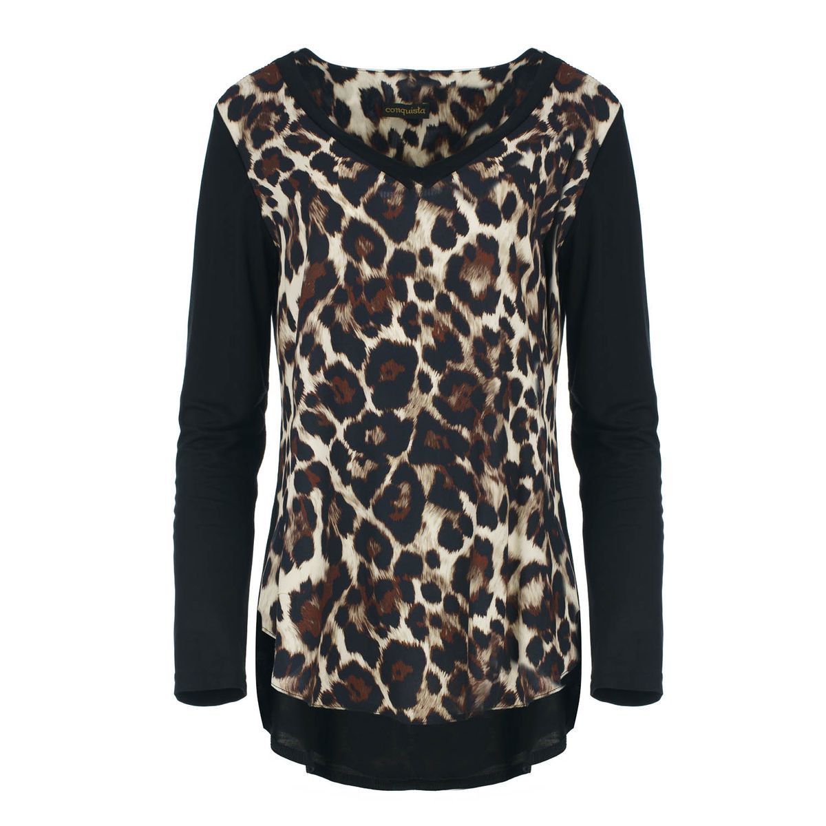Oberteil mit Animal-Print und Materialmix