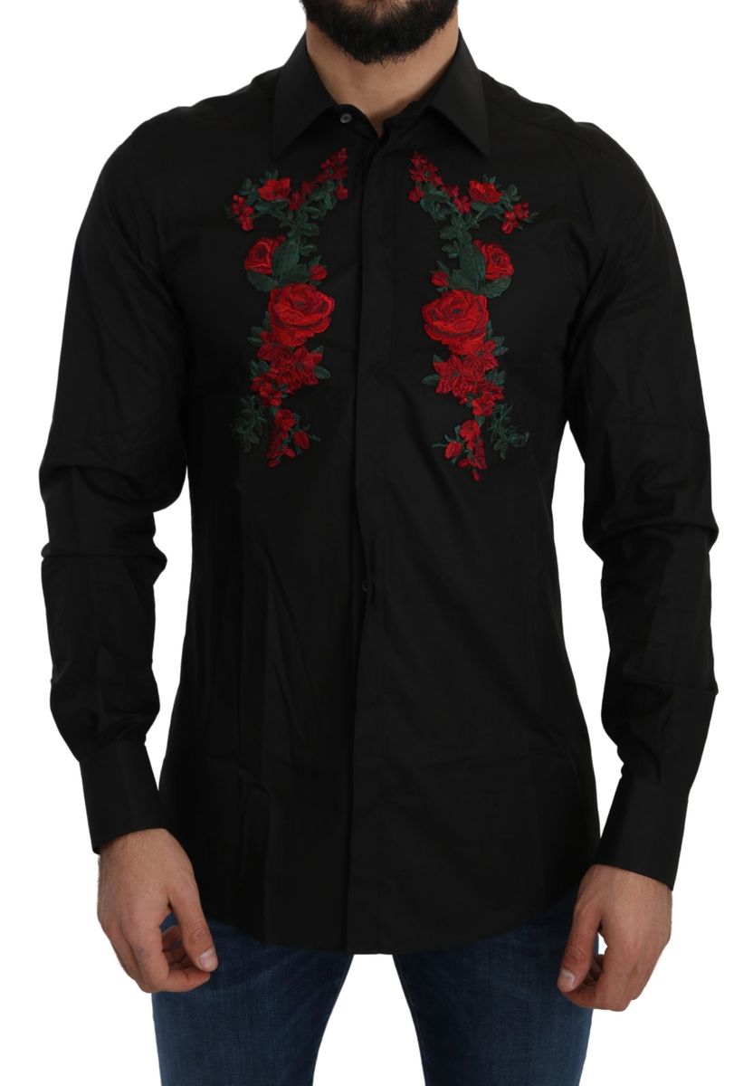 Herren Baumwollhemd mit Blumenstickerei