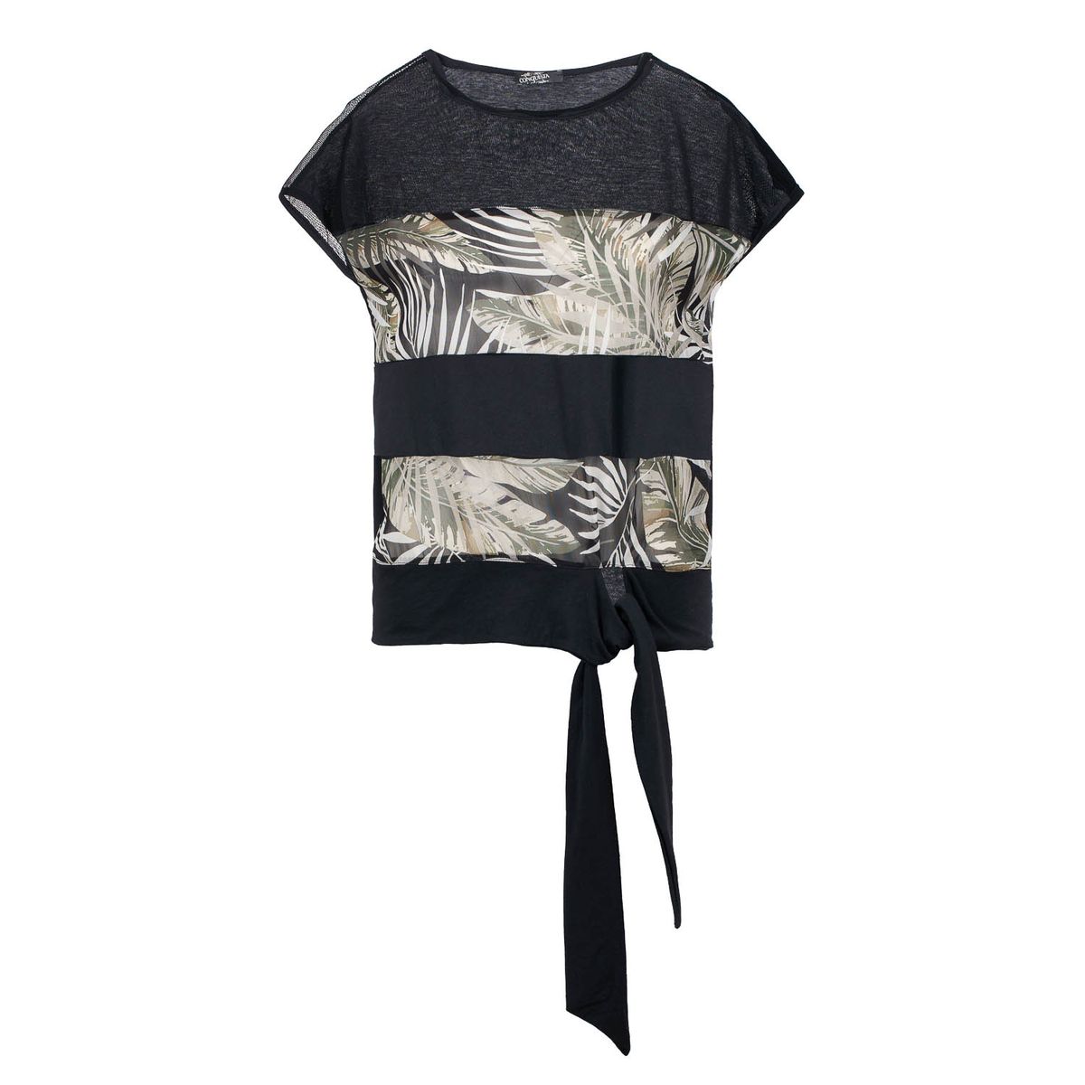 Tropisches T-Shirt mit Blattdruck und Bindeband