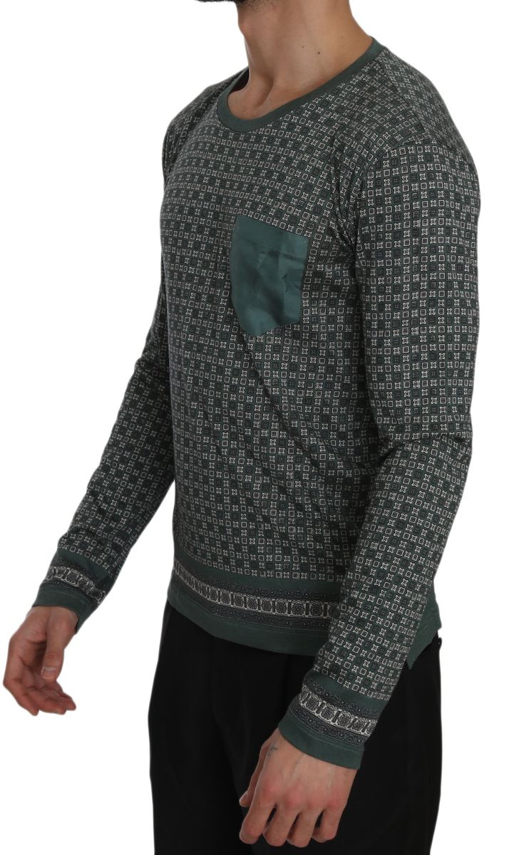 Gemustertes Langarm Baumwoll-T-Shirt