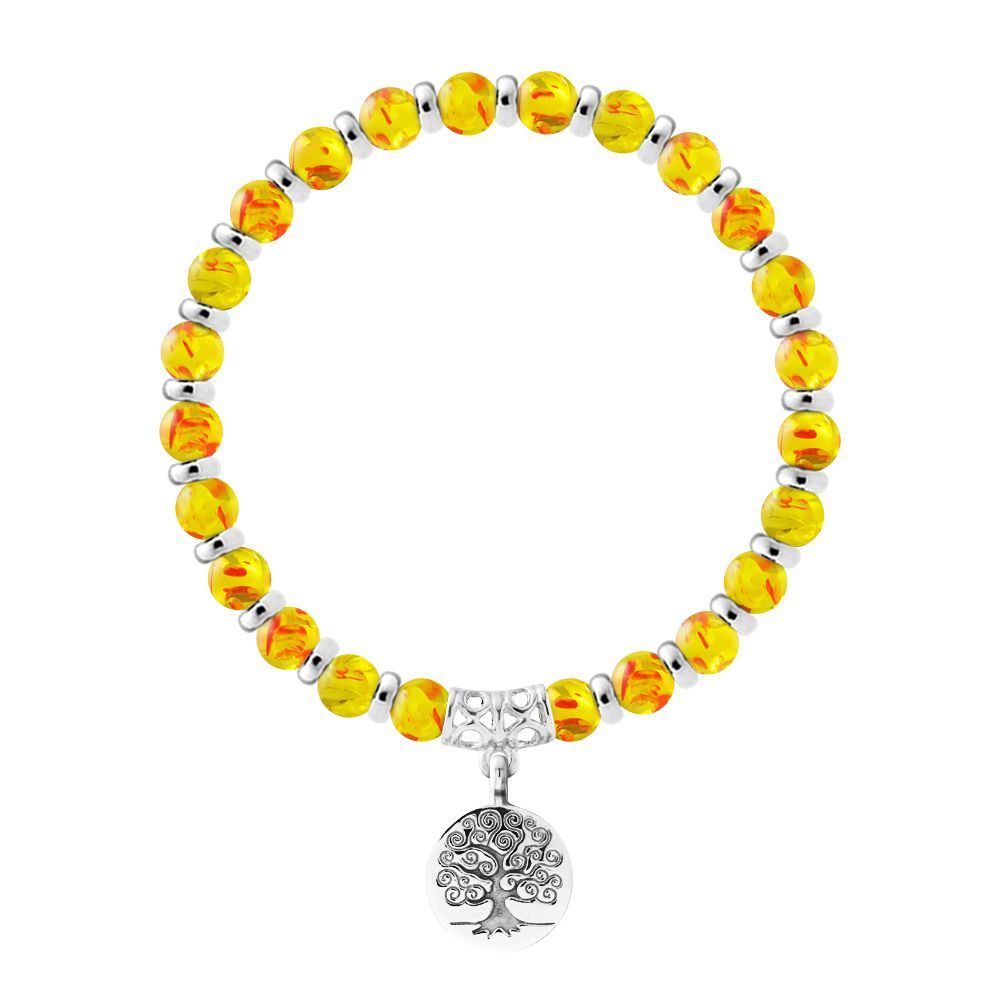 Bernstein-Perlenarmband mit Baum-Anhänger