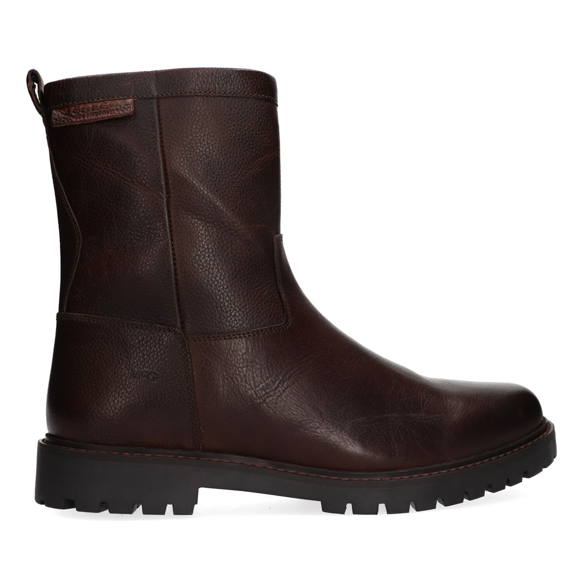 Braune Lederstiefel bis zur Mitte der Wade