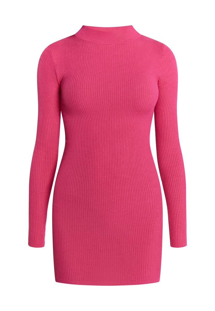 Geripptes Mini-Kleid mit Stehkragen