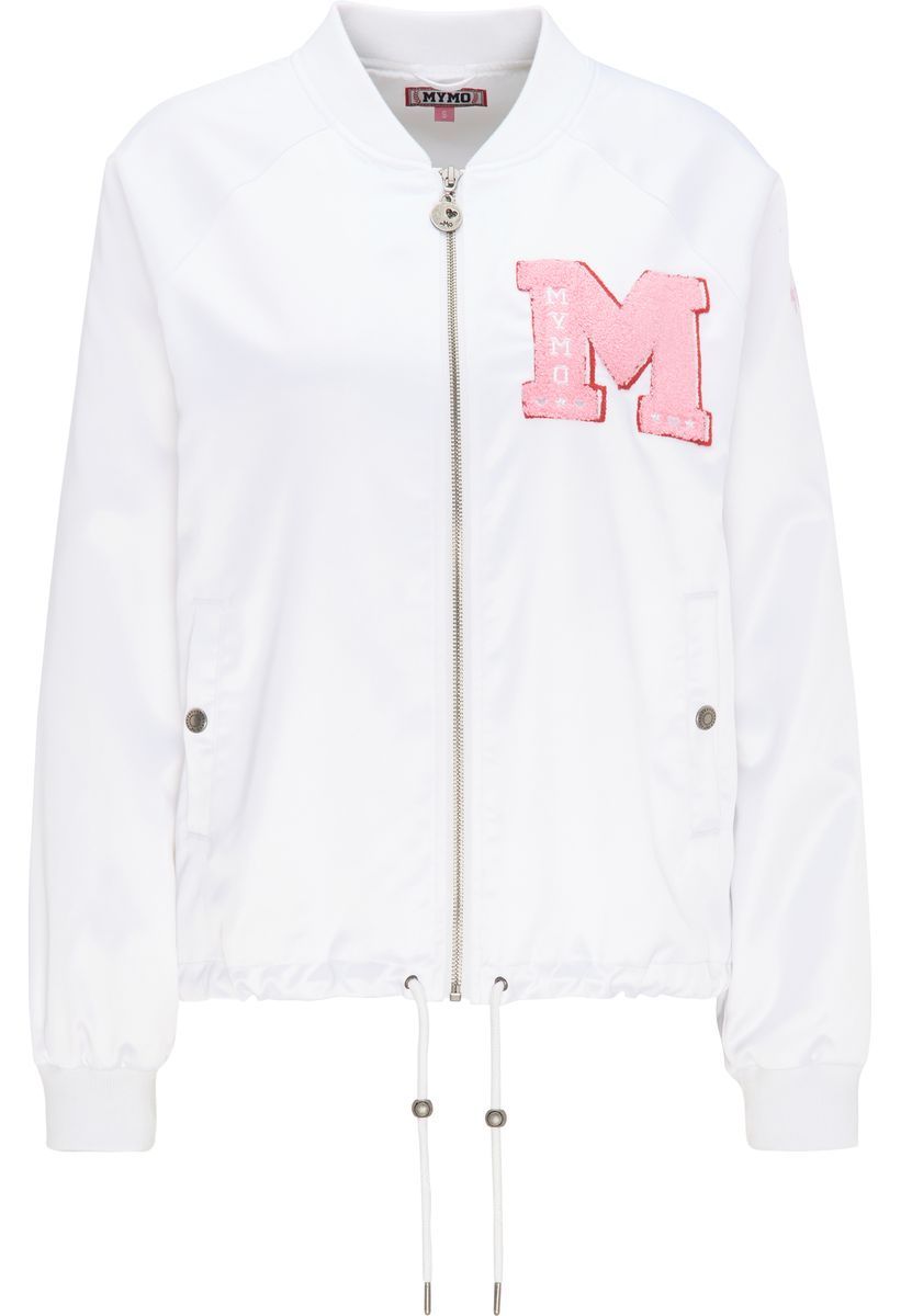 Weiße Satin Bomberjacke mit Aufnäher