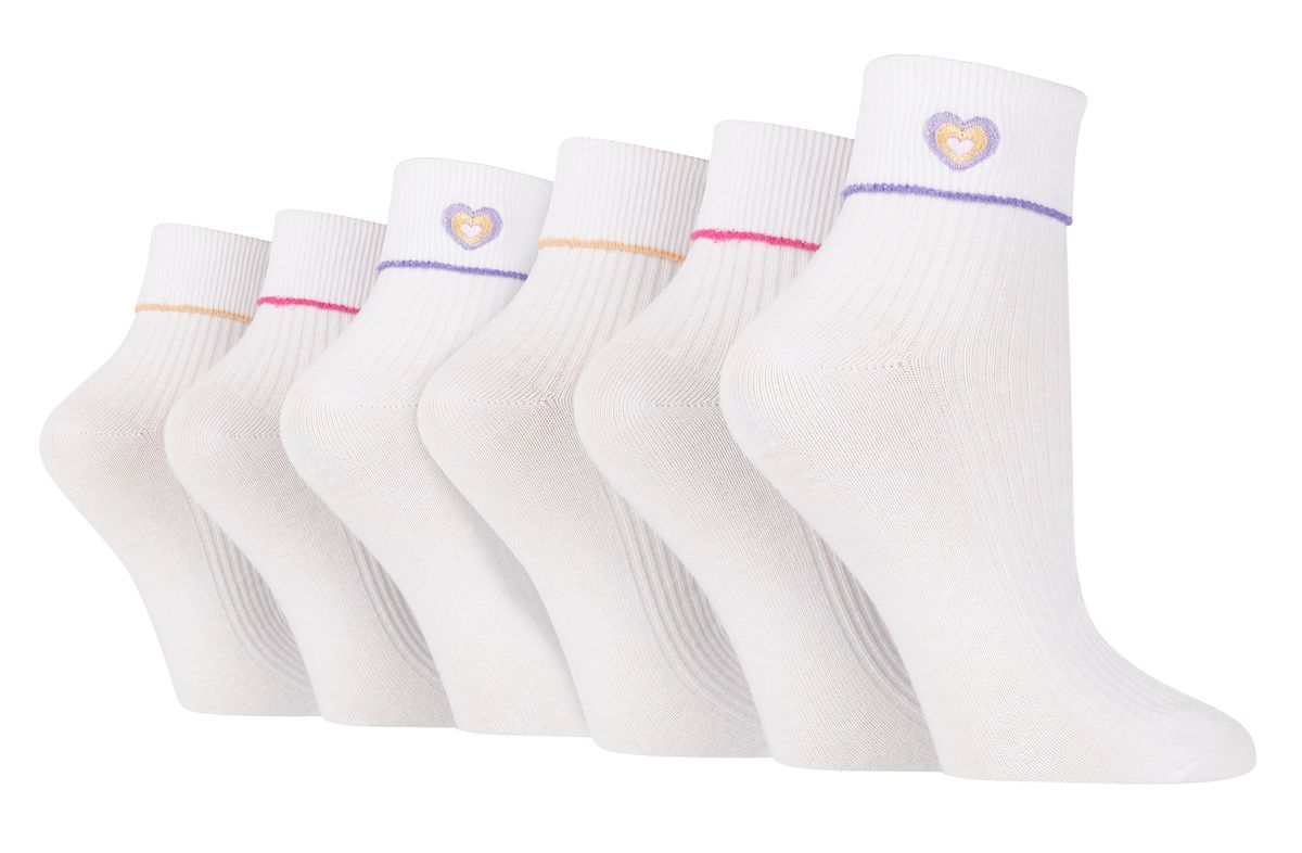 6 Paar Damen Lounge Turn Cuff Socken | Wildfeet | Knöchel gestrickte Socken - Herz