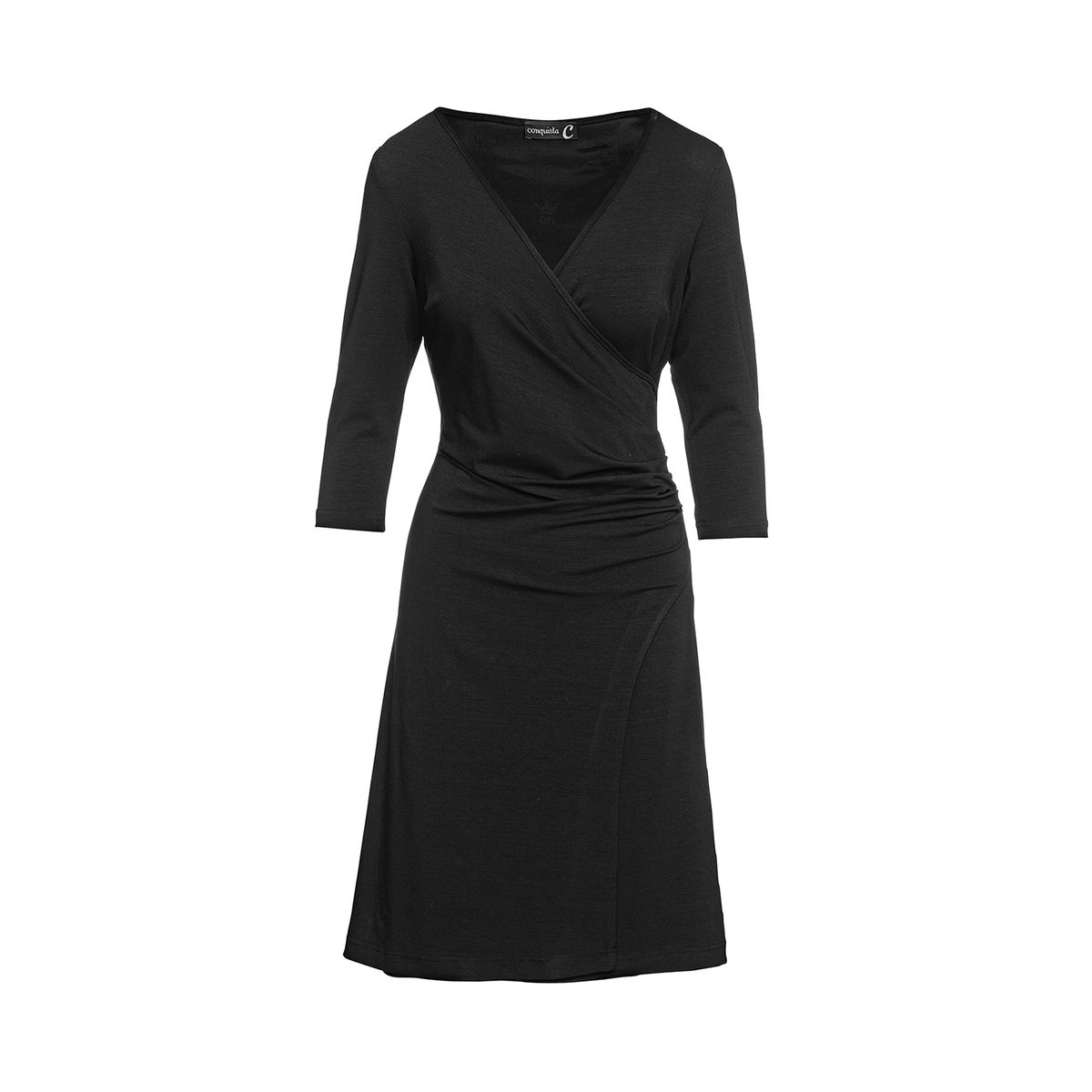 Schwarzes Faux-Wrap-Midikleid