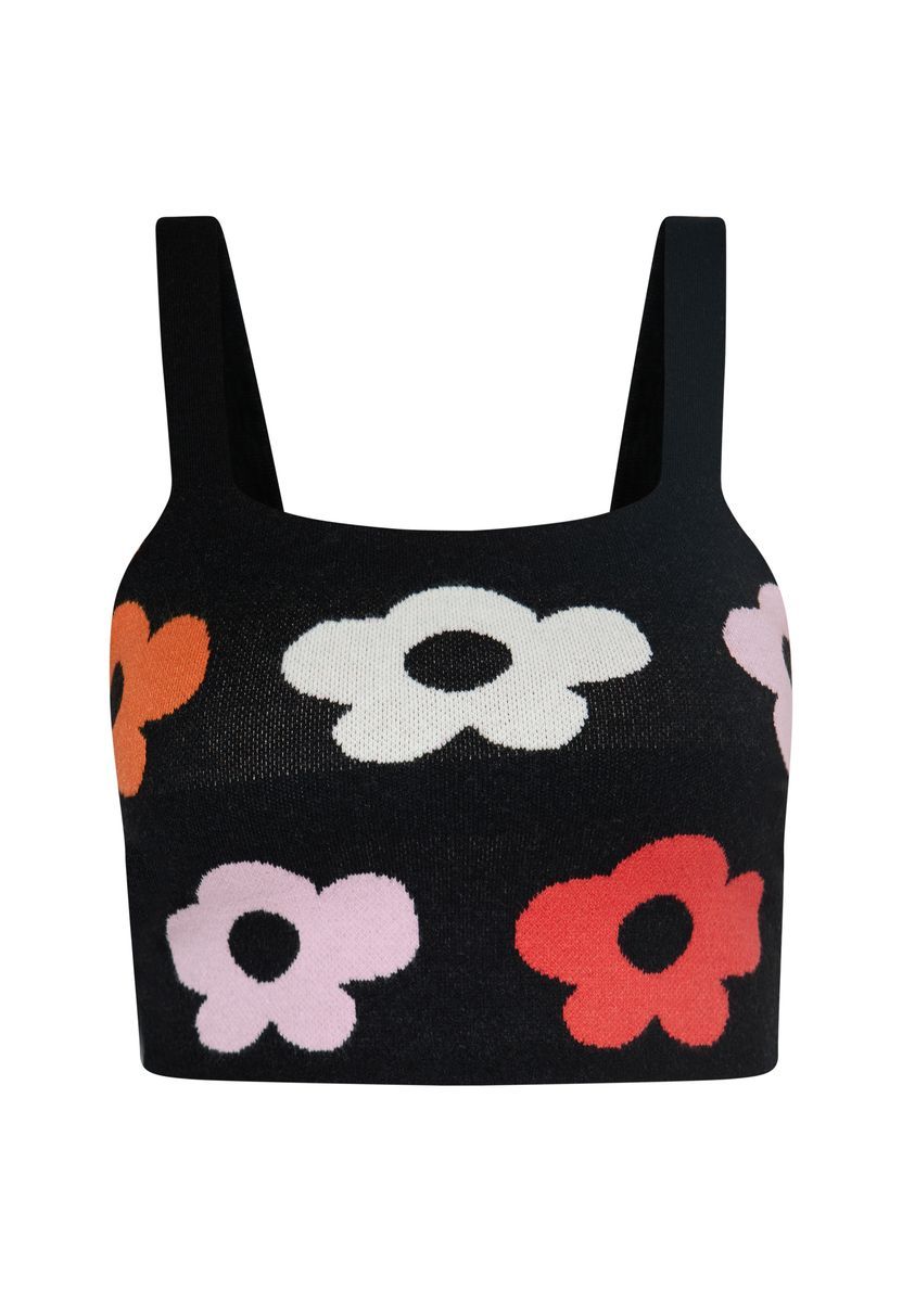 Geblümtes Jacquard Strick Crop Top