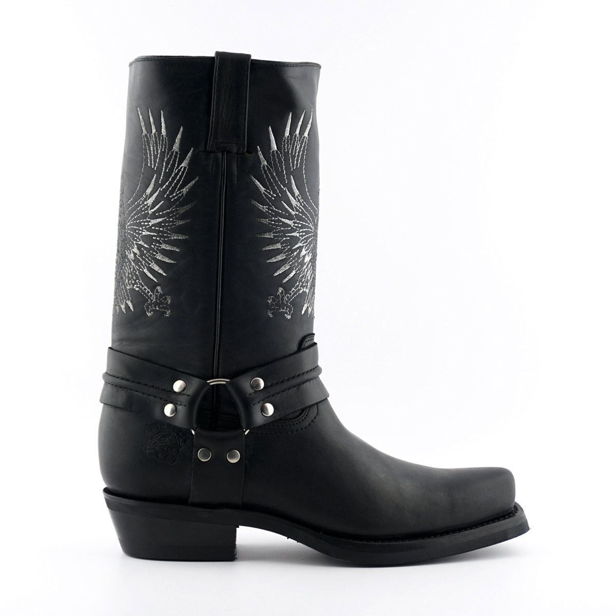 Schwarze Leder Harness Cowboystiefel