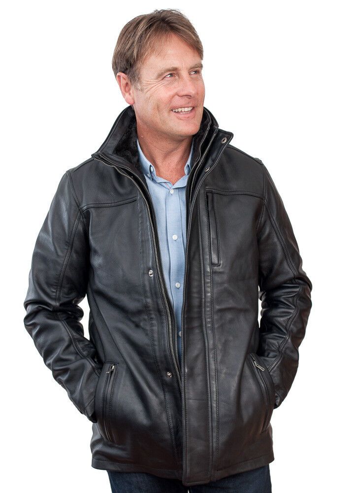 Mittellange Leder-Bikerjacke für Herren
