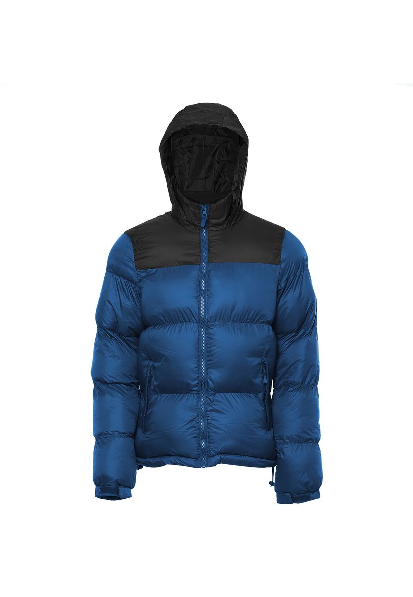 Zweifarbige gesteppte Pufferjacke mit Kapuze
