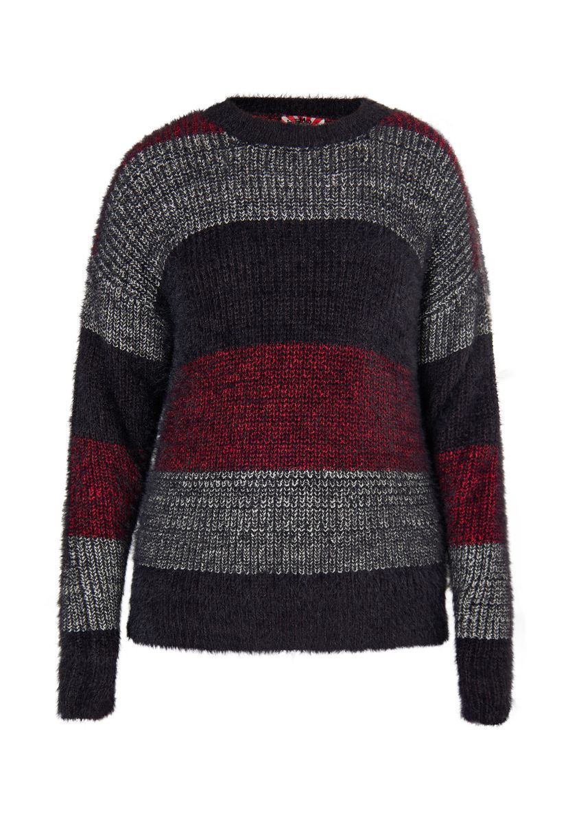 Gestreifter Strickpullover mit Fuzzy-Textur