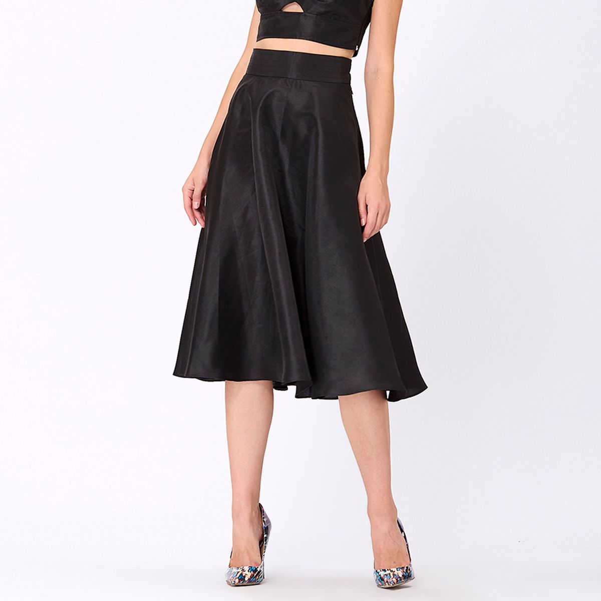Eleganter ausgestellter Taft-Midirock