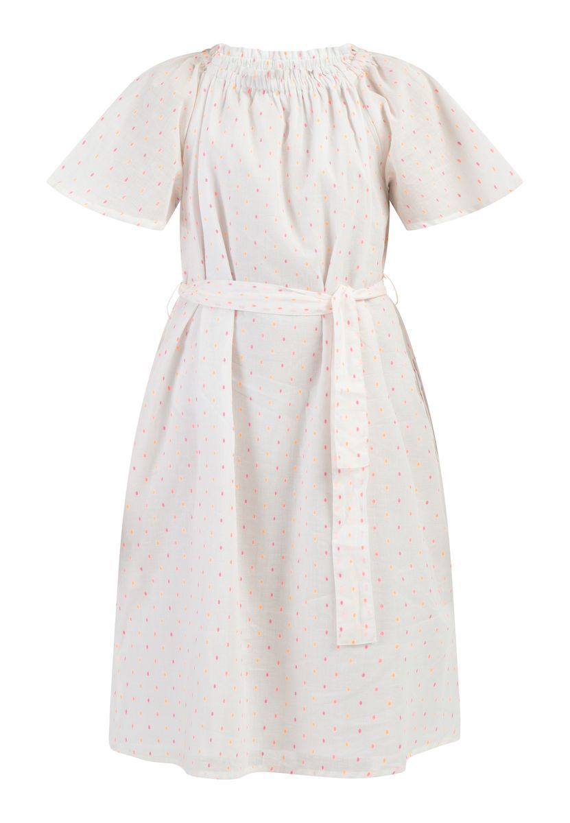 Mymo Kleid Mädchen Weiss Pinkorange Punkte