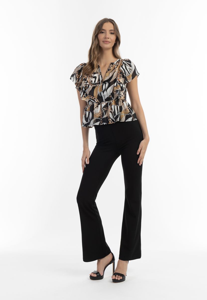Elegante Schößchenbluse mit Volants und Kettenprint