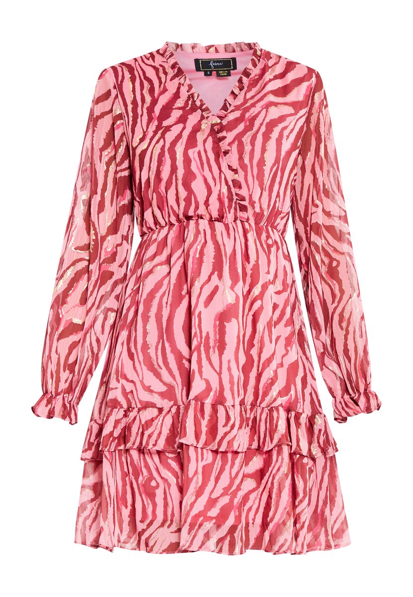Gestuftes Mini-Kleid mit Tigerprint und Rüschen