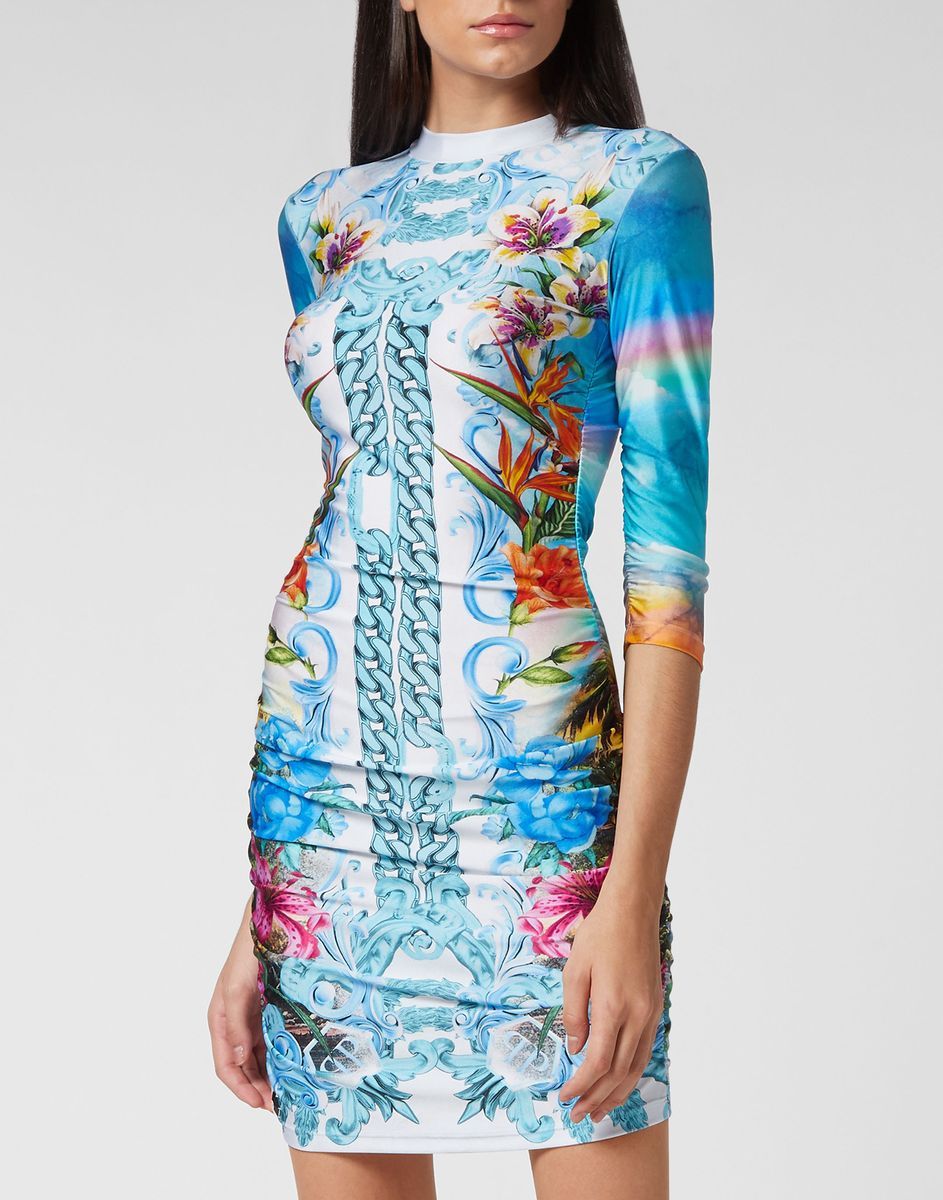 Hawaii-Print Jersey Etuikleid