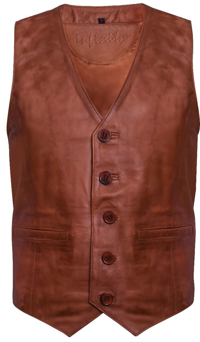 Hellbraune Lederweste, formelle traditionelle Gilet-Weste