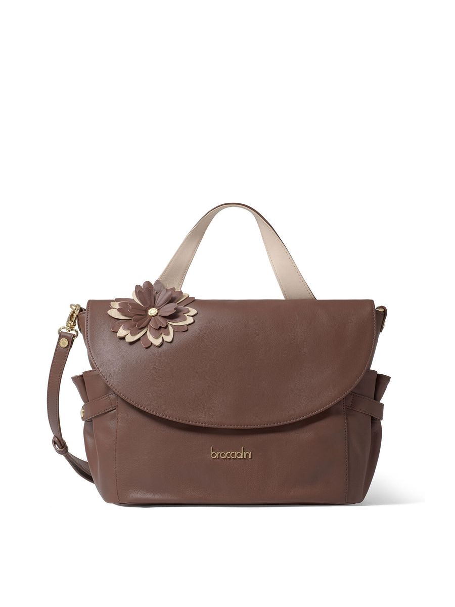 Braune Ledertasche mit Blume