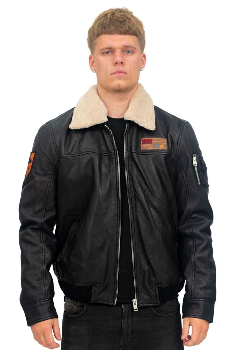 Herren Bomberjacke aus schwarzem Leder