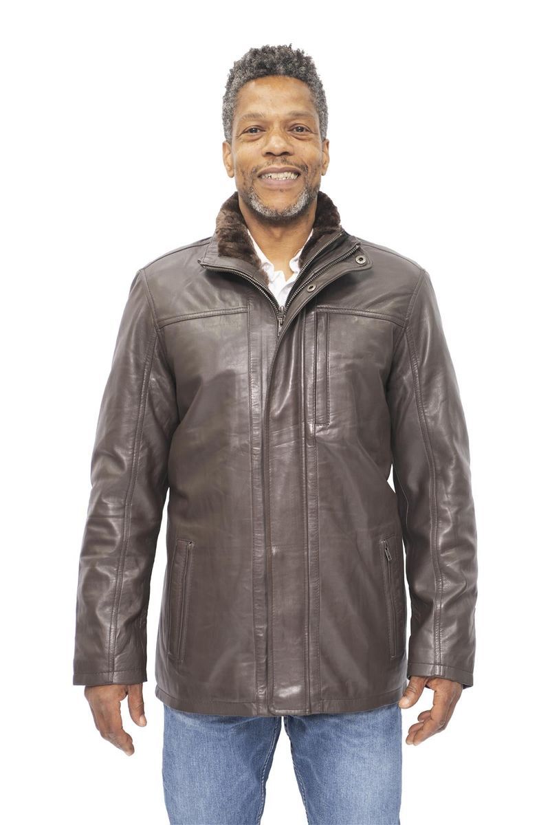 Lederjacke für Herren mit Fleecekragen