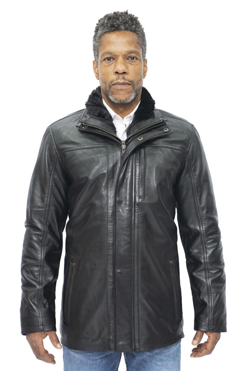 Lederjacke für Herren mit Fleecekragen