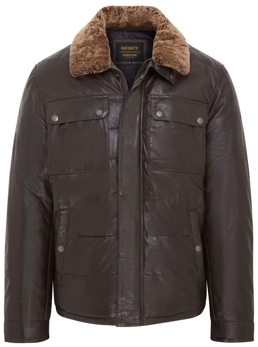 Braune Herren Leder Puffer Jacke