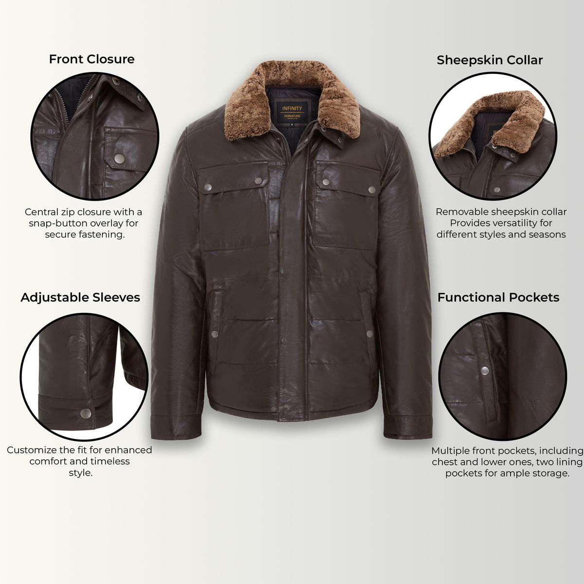 Gesteppte Lederjacke im Biker-Stil
