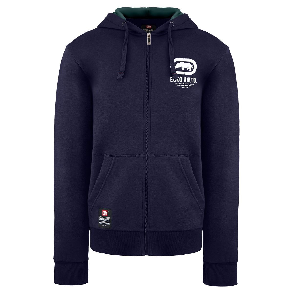 Marineblaue Fleece-Kapuzenjacke mit Reißverschluss für Herren