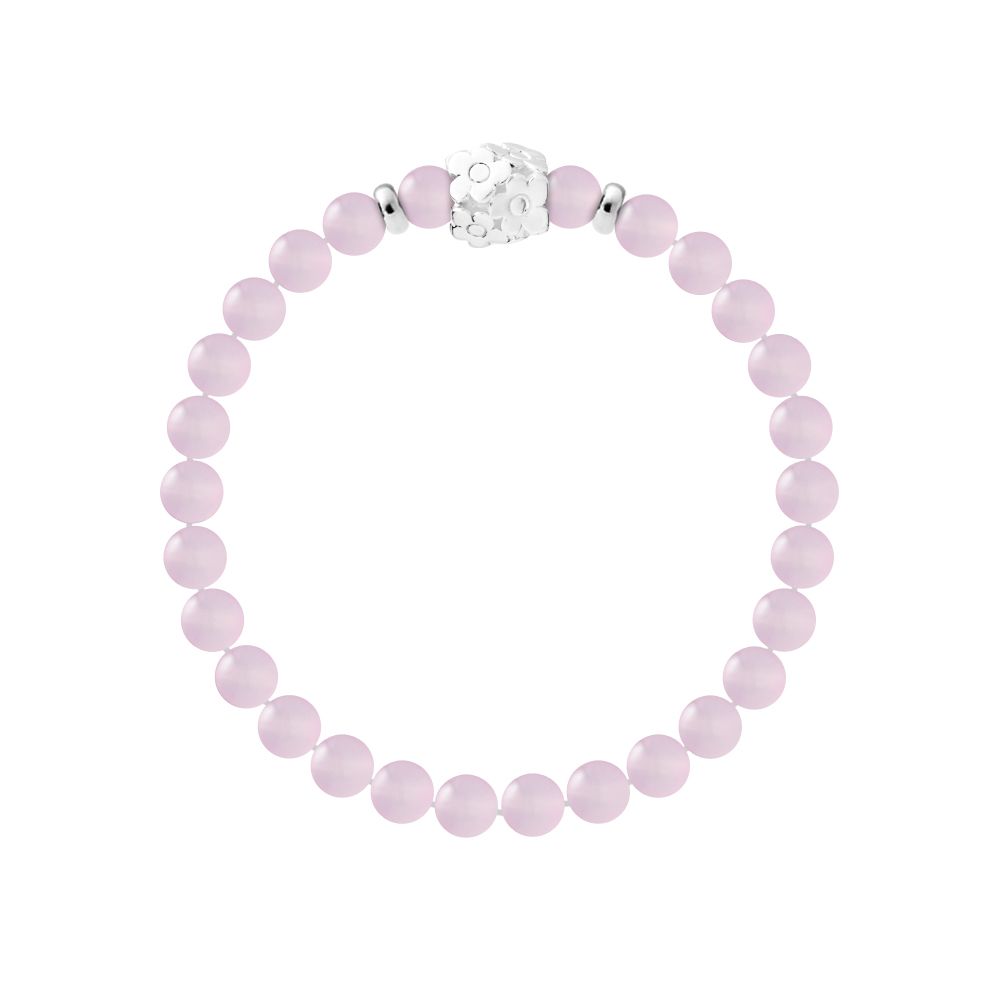 Rosenquarz-Perlenarmband mit Blumen-Element