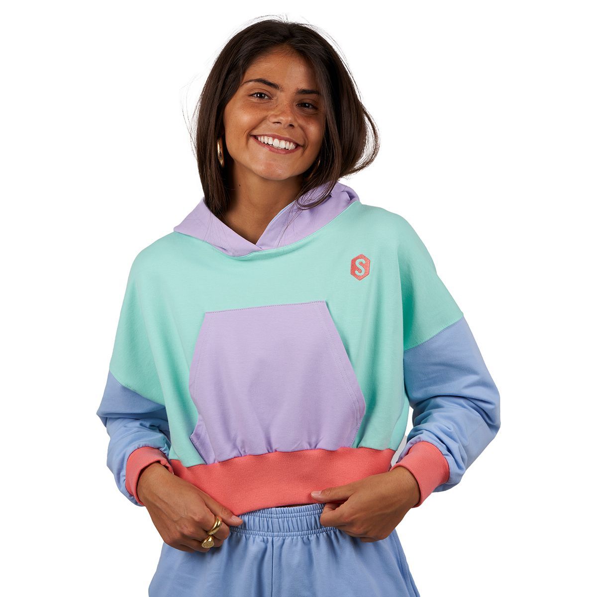 Multicolor Pastellfarbener Cropped-Hoodie