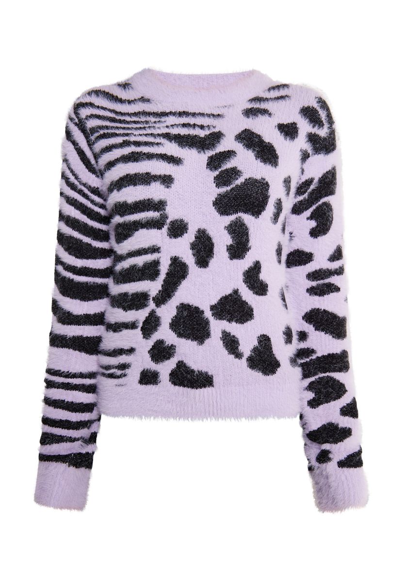 Flauschi-Strickpullover mit Mustermix