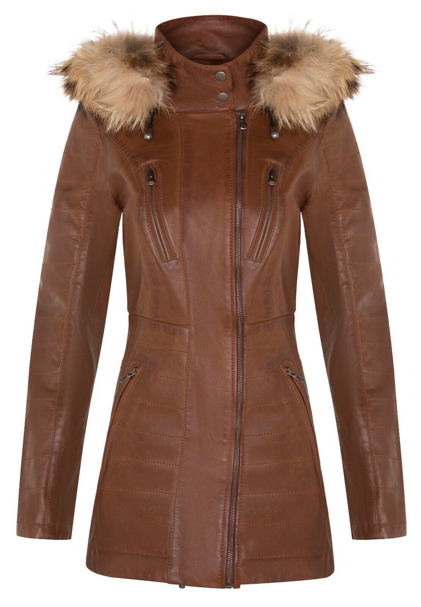 Schmal geschnittene Lederparkajacke