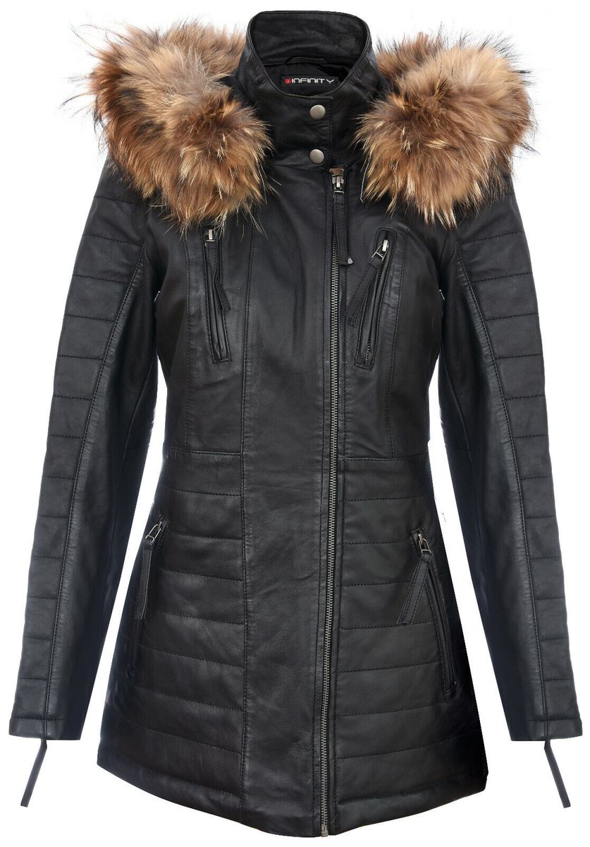 Schmal geschnittene Lederparkajacke