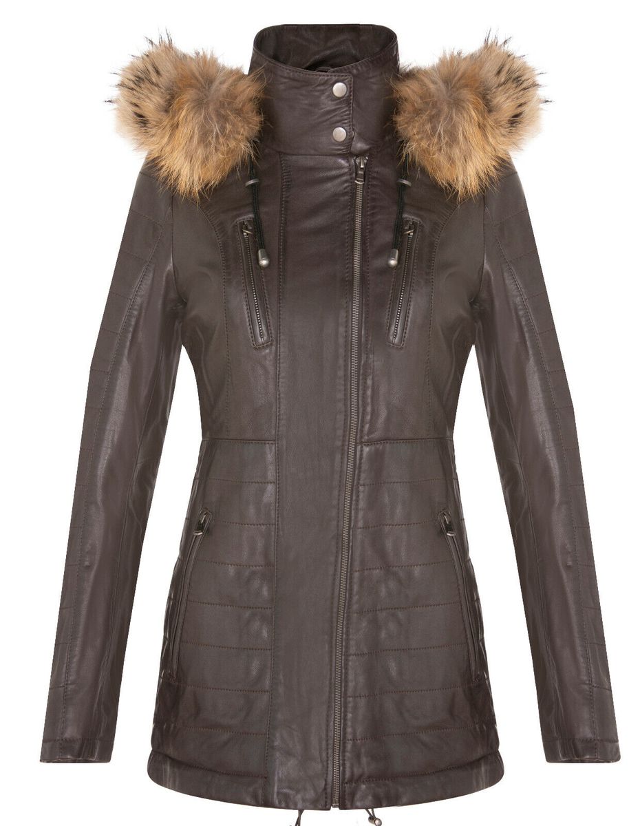 Schmal geschnittene Lederparkajacke