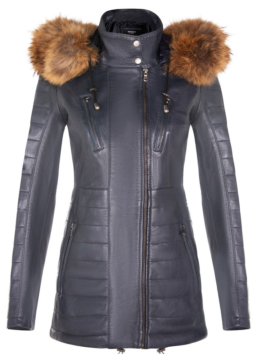 Schmal geschnittene Lederparkajacke