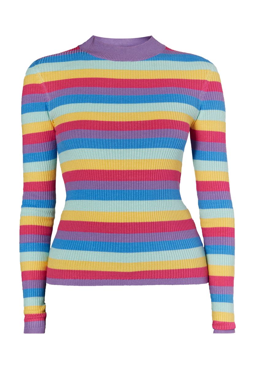 Gestreifter Rippstrick-Pullover
